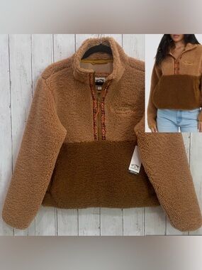 Billabong Horizon Mock Neck Half Zip Sweatshirt Fleece Brown Pullover Sz S NWT